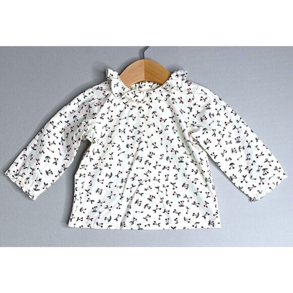 Bonpoint Cherry Print Ruffle Collar Long Sleeve Blouse Girls 12 Mo (6-9 Mo?) - Picture 1 of 4